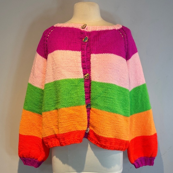 Sweaters - Handmade oversized Colorful Striped cardigan Women's Sweater size medium